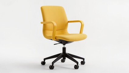 Fototapeta premium Modern yellow upholstered armchair with chrome metal frame, minimalist contemporary design isolated on white background