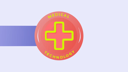 Obraz premium Glowing neon medical cross inside a red circle with medical technology concept on a purple background flat icon design with medical symbol and healthcare technology