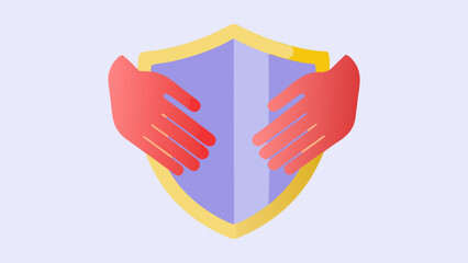 Obraz premium Flat vector illustration of shield made of two hands overlapping for protection and security concepts with safety and defense and trust and support