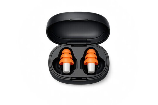 Realistic earplugs in black case for noise cancelling and protection