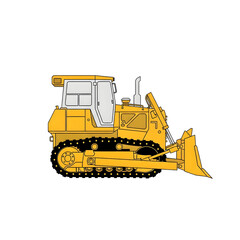 Vector small yellow bulldozer pushing dirt illustration