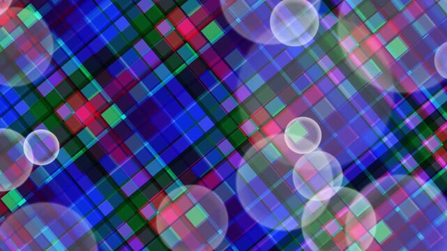 Colorful Plaid Background with Bubbles Animation.