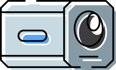 Obraz premium Projector icon representing modern electronic equipment used for displaying video, movies, and presentations, symbolizing entertainment and technological advancement