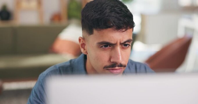 Computer, reading and business man in office, market research and identify potential threat for trading. Mitigation planning, review and risk manager with solution proposal, evaluation report and pc