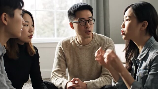 Intimate Dialogue: A group of individuals deeply engaged in an earnest conversation.