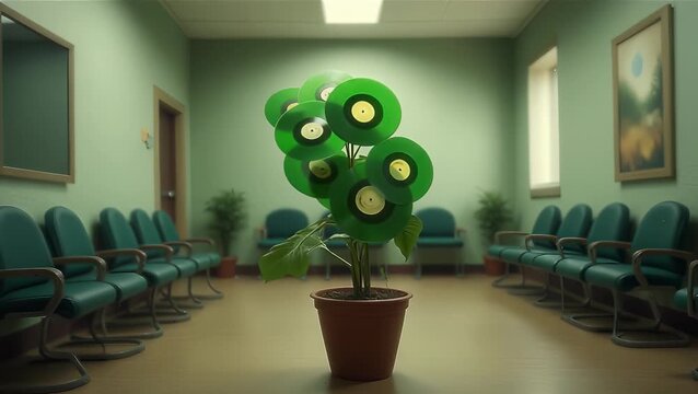 Unique Vinyl Record Plant in a Waiting Room