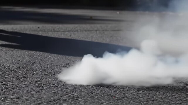 Explosion On Road With Smoke And Debris Flying Mid Air