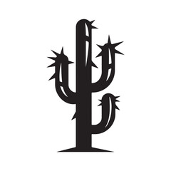 Obraz premium Minimalist Cactus Silhouette Icon – Desert Plant Symbol Simple Black Nature Graphic.