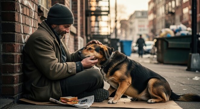 Homeless man finding comfort and loyalty with his dog