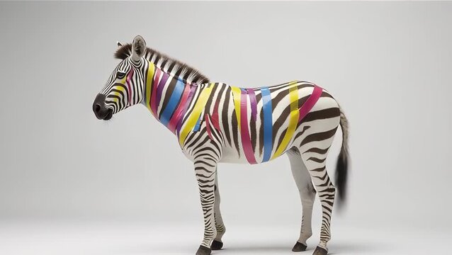 Colorful Zebra with Striped Body Art on Display