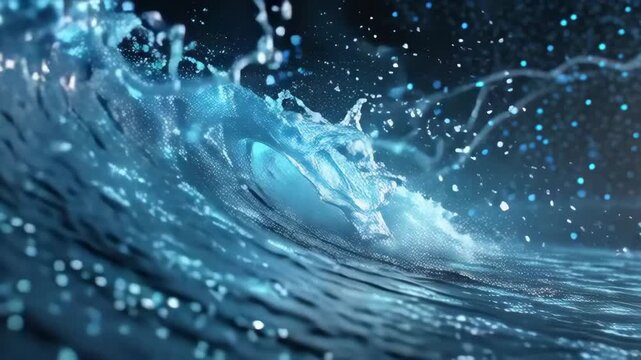 Dynamic Ocean Waves with Bright Blue Luminescence Under Dark