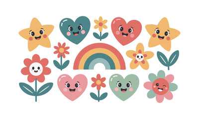 Fototapeta premium Playful crayon style star and heart decorative vector elements vector illustration, easily editable.