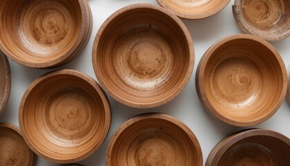 Empty wooden bowls, wooden cup isolated on white background.