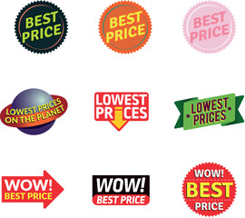 Obraz premium Best price and lowest price guaranteed stickers. Creative colorful retail labels with star and arrow.