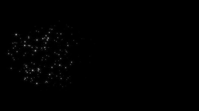 Magical pixie dust trail, white glowing sparkles, twinkling stars line, fairy shimmer effect, sparkling transition, elegant particle motion on black screen chroma key 4K loop.