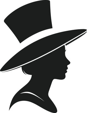 Silhouette of a woman wearing a wide brimmed Easter bonnet and top hat female profile