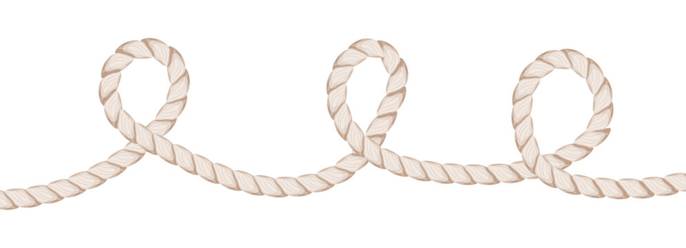 Rope brush simple decorative rope for frames and borders. Marine rope texture. Thick cord or wire element set.