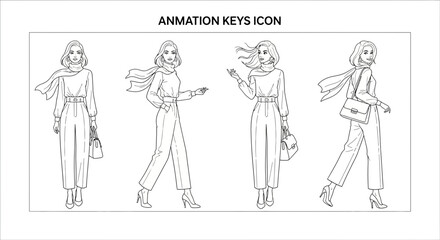 Obraz premium Fashionable Woman Walking Animation Sequence, Stylish Jumpsuit and Scarf