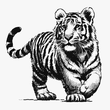 Litle Bengal Tiger line art drawing sketch vector hand drawn illustration svg