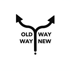 Way new vs old icon, vision future path life, direction improvement concept, arrow road signpost, thin line symbol on white background