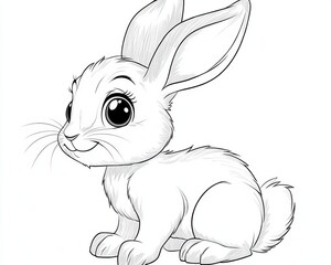 Obraz premium Cute Adorable Bunny Cartoon in Simple Line Art Style, Fluffy Rabbit Character for T-shirt Designs