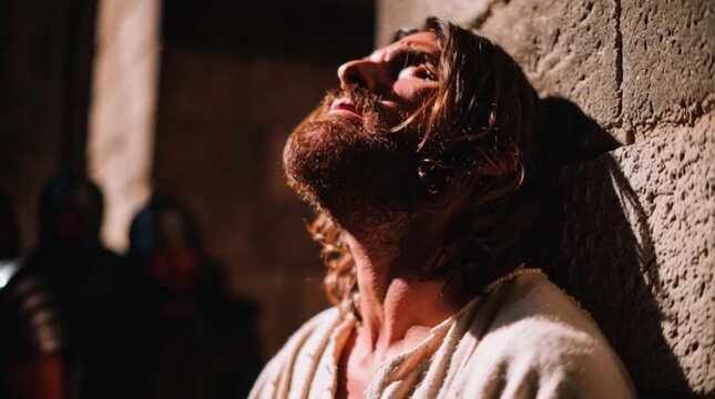 The Christian concept. Pontius Pilate's trial of Jesus. Jesus is surrounded by Roman centurions.