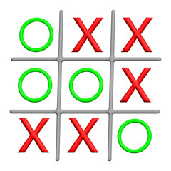 Obraz premium Stylish 3D Noughts and Crosses Board Game Illustration with Vibrant Colors for Brain Teaser, Logic Puzzles, and Creative Playful Graphics