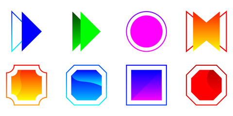 Collection of Abstract Geometric Shapes and Colorful Icons with Gradients Isolated on White Background for Web Design, UI, and Creative Projects