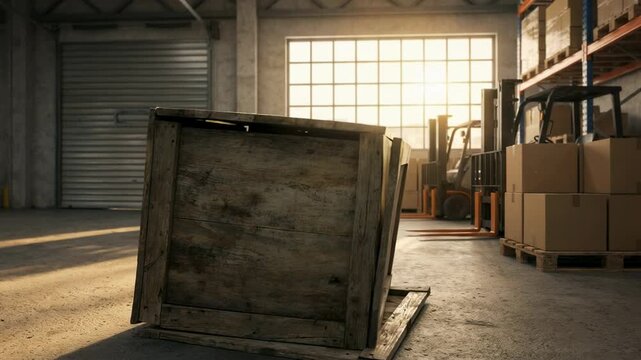 Worker opening a shipping crate in a warehouse. Urgent cargo delivery and logistics process. Moving goods for retail and e-commerce business.