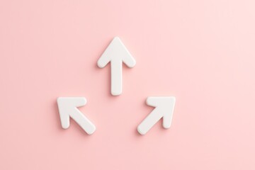 Three White Arrows Pointing Up on Pink Background Growth Concept