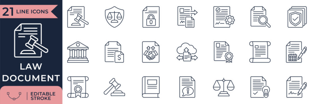 Legal Law Document and Justice Court Vector Icon Set