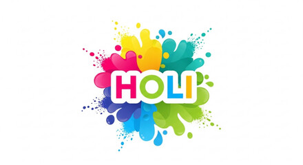 Vibrant holi festival colors splash with text on white background for celebrations and joyful events