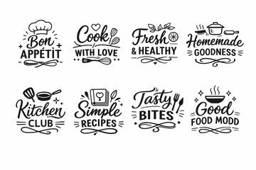 Naklejka premium Food-themed inspirational quotes and icons for cooking and eating enthusiasts