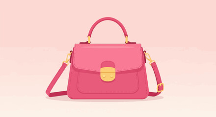 A simple, pixelated illustration of a pink handbag with a golden clasp
