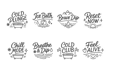 Obraz premium Motivational cold therapy phrases with bath and ice illustrations