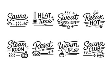 Relaxing sauna text designs featuring sauna, heat, and relaxation themes