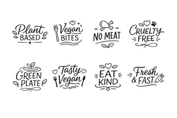 Obraz premium Vegan doodles: plant-based, no meat, cruelty-free, tasty vegan, fresh & fast