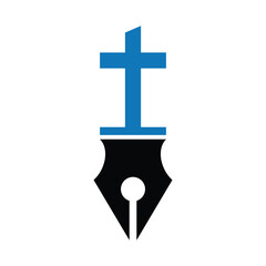 Faith Education Logo with Cross and Pen Symbol.