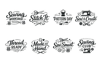 Fototapeta premium Sewing workshop designs: stitch, pattern, create, thread, smart, handmade, club