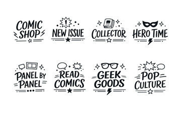 Fototapeta premium Comic-themed graphic elements collection with text and icons