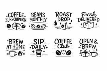 Obraz premium Coffee subscription icons: brew at home, roast drop, fresh delivered
