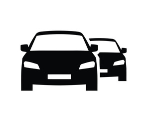 Obraz premium Two modern black silhouette cars are depicted facing forward against a white background simple vector graphic