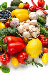 Fresh organic fruits and vegetables creating healthy food background