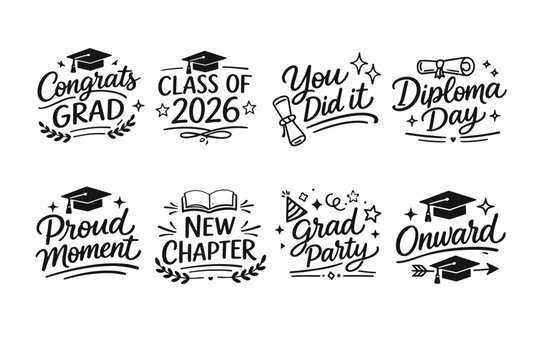 Graduation celebration designs: congrats grad, class of 2026, diploma day
