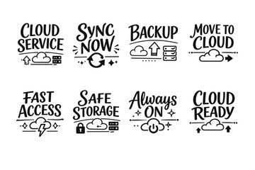 Obraz premium Cloud service icons: sync, backup, access, storage, always on, cloud ready