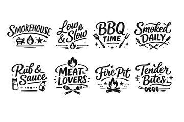Fototapeta premium Barbecue-themed illustrated typography collection with grill elements