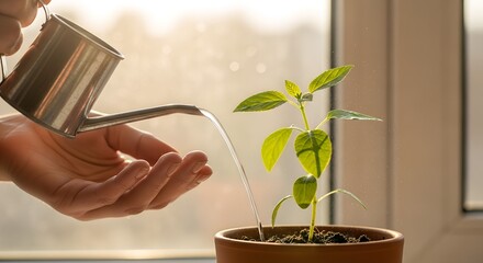 Nurturing Growth: Watering a Young Seedling