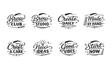 Obraz premium Motivational and creative calligraphy: brow club, create daily, craft & care