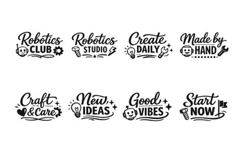 Fototapeta premium Creative robotics and crafting logos with inspirational phrases