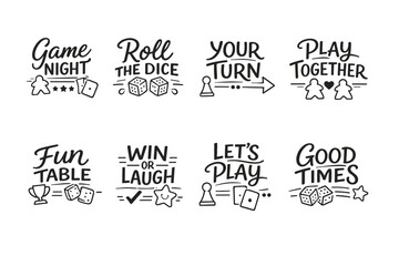 Obraz premium Game night phrases with dice and game icons in black and white